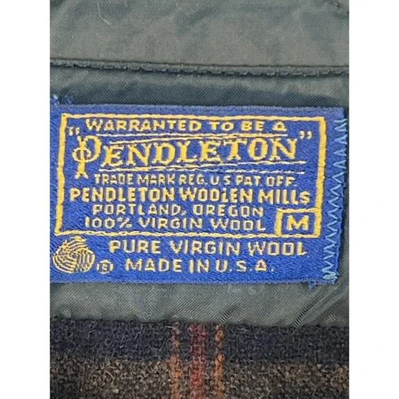 vtg 60s 70s Pendleton Plaid Wool Loop Collar Fireside Board Shirt M Blue/Orange